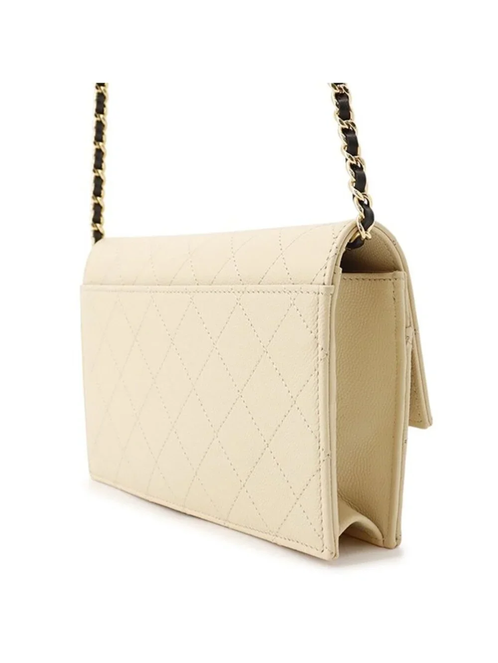 Chanel Chain Wallet CC Logo Caviar Leather Black Shoulder Bag